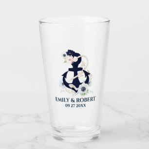 Verre ancre marine florale bleu marine