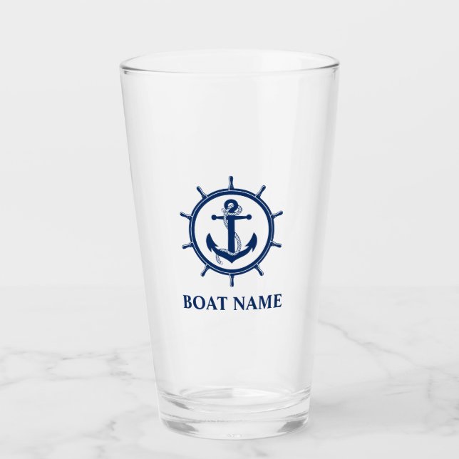 Verre Ancre nautique Roue Nom du bateau (Devant)