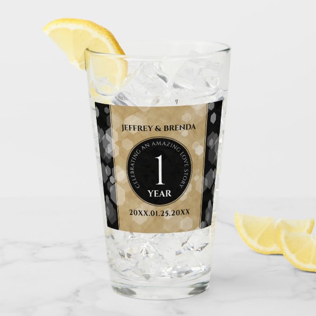 Verre Anniversaire élégant du 1er Mariage papier (Devant glace)