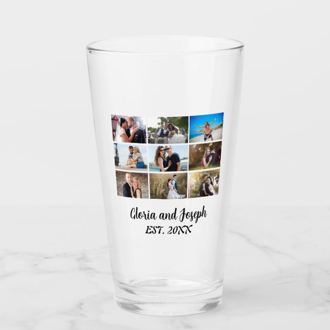 Verre Anniversaire Mariage personnalisé 9 Photo Collage (Devant)