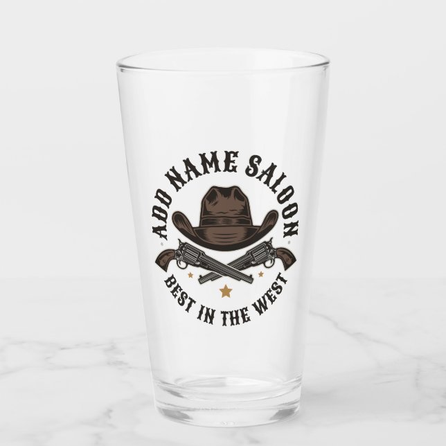 Verre Antique Cowboy Guns AJOUTER NOM Old Wild West Salo (Devant)