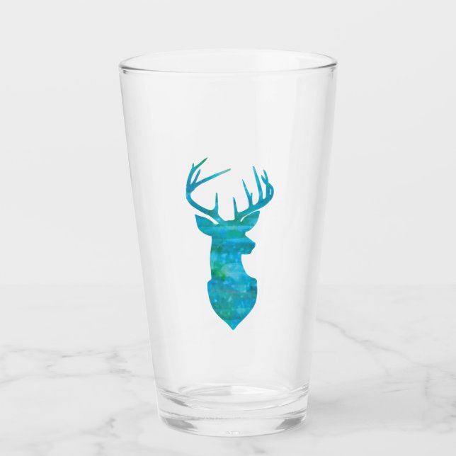 Verre Aquarelle bleu et vert Deer Trophy Art (Devant)