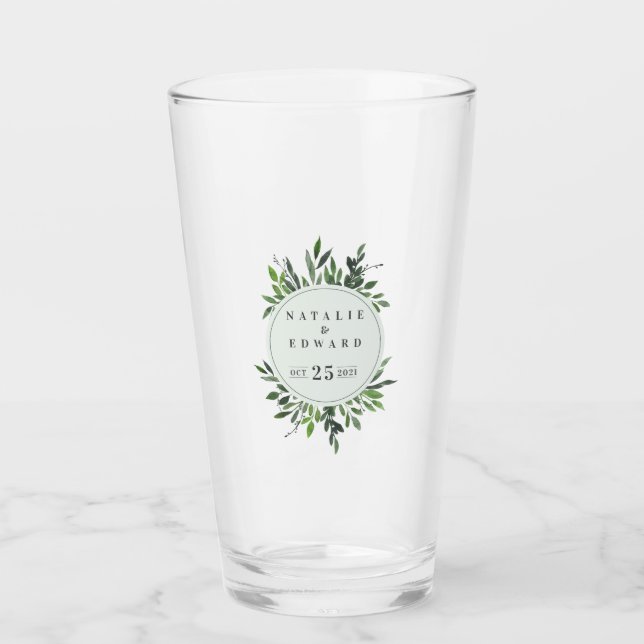 Verre aquarelle feuillue vert géométrique élégant (Devant)
