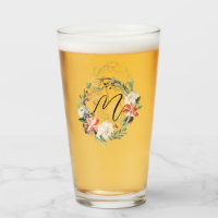 Aquarelle Floral Wreath Monogramme Noël