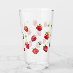 Verre Aquarelle Fruits fraises et fleurs fraises