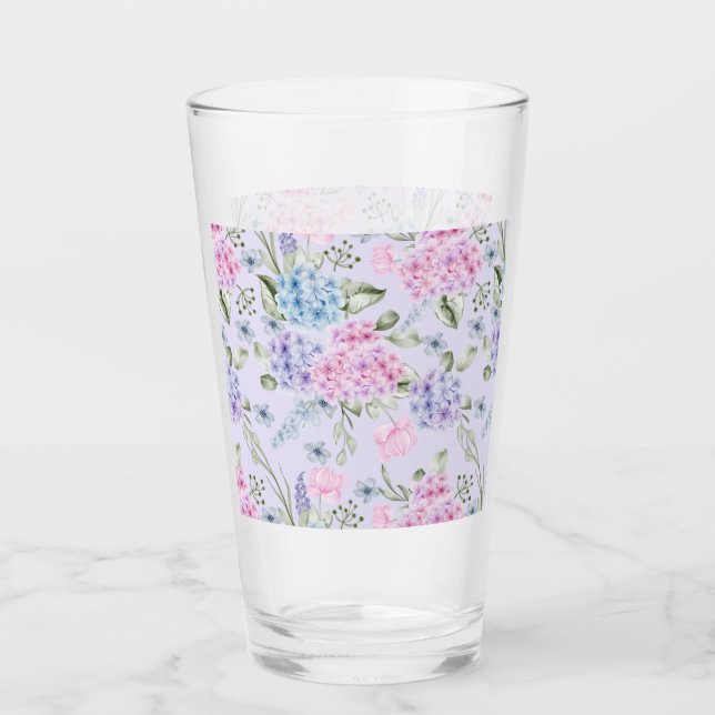 Verre Aquarelle Pastel Couleur Mixte Fleurs d'Hydrangée (Devant)