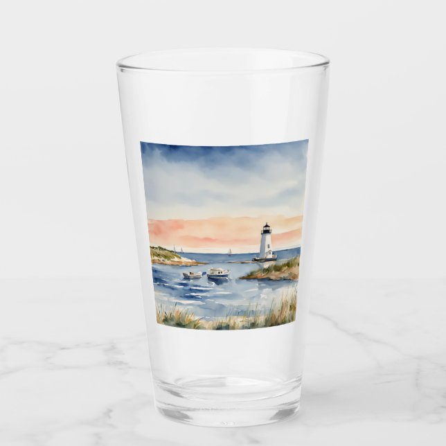 Verre Aquarelle Plage Côtière Phare Océan (Devant)
