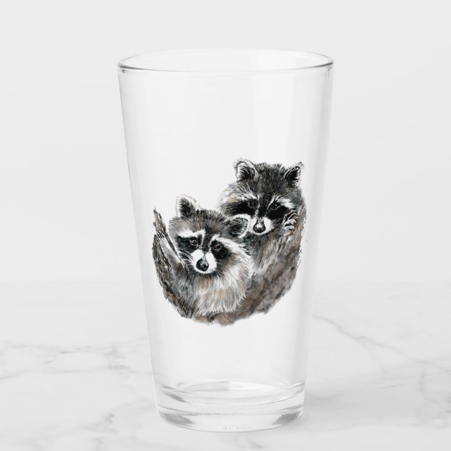 Verre Aquarelle Raccoon Cuddle Famille ou ami animal (Devant)