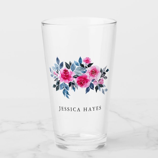 Verre Aquarelle rose élégante Texte personnalisé (Devant)