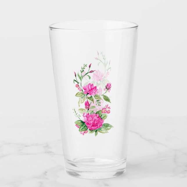Verre Aquarelle rose ornementale Roses (Devant)
