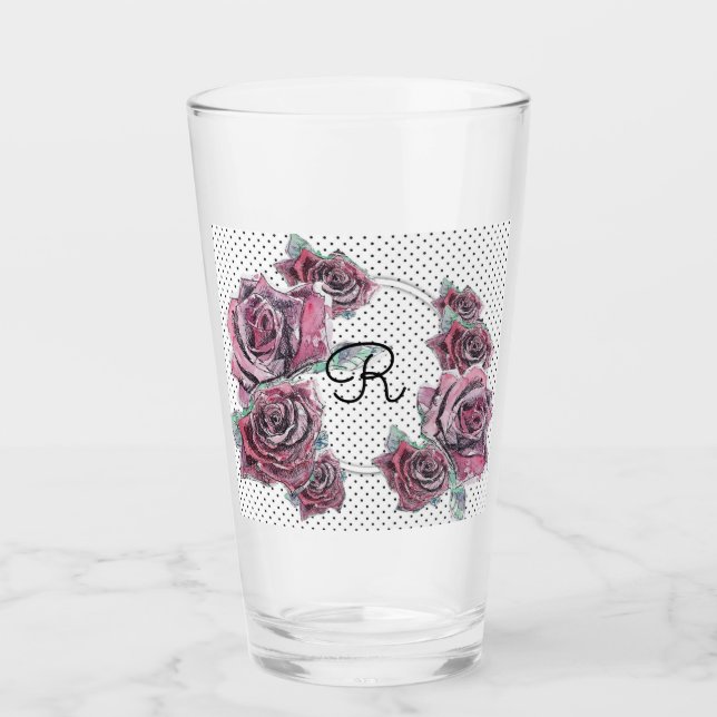 Verre Aquarelle rose rouge points femmes Tumbler initial (Devant)