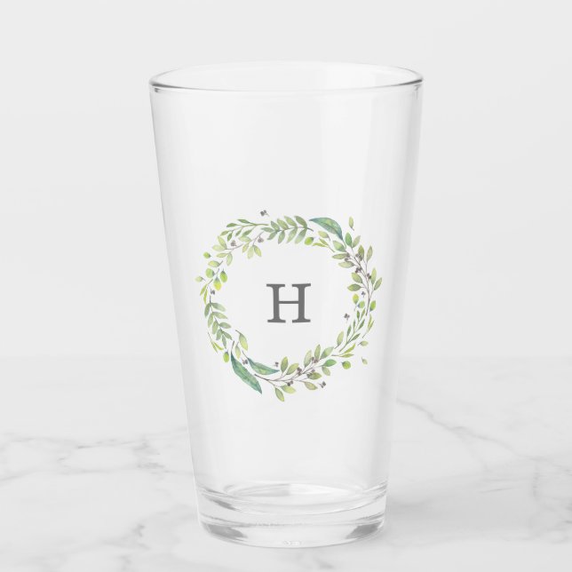 Verre Aquarelle Verdure couronne et monogramme (Devant)
