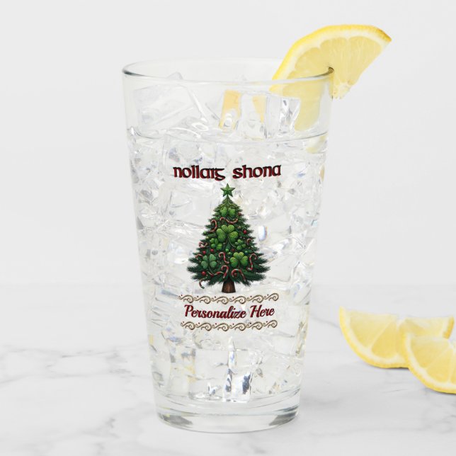 Verre Arbre de Noël irlandais avec Shamrock personnalisé (Dos glace)