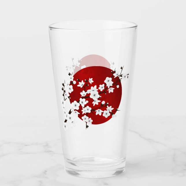 Verre Asie Floral blanc cerisier rouge (Devant)