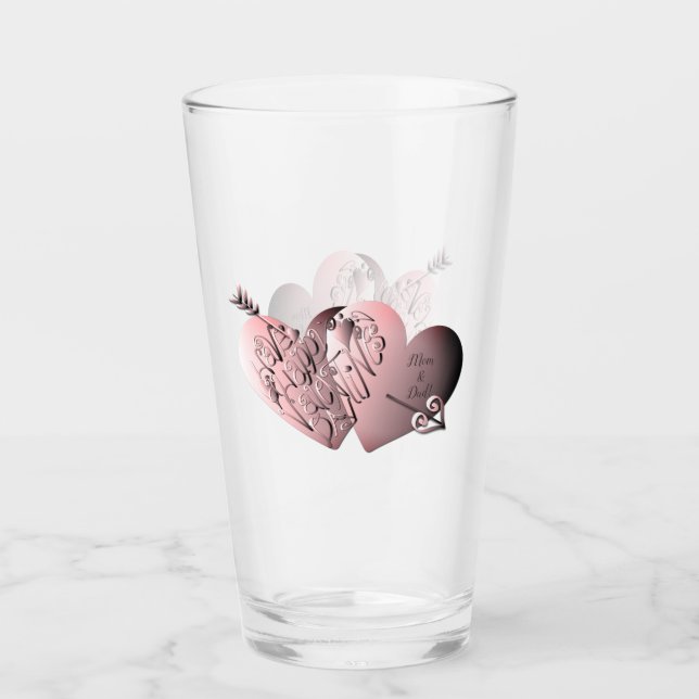 Verre "Avoir un Heureuse Sainte-Valentin"Coeurs écrits à (Devant)