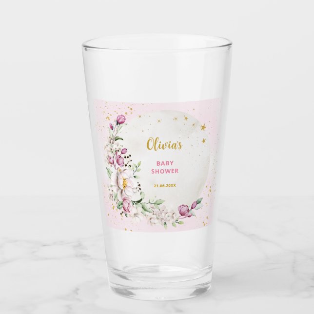 Verre Baby shower rose lune florale (Devant)