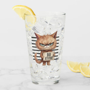 Verre Bad Attitude Chat Mugshot - Drôle Feline Design
