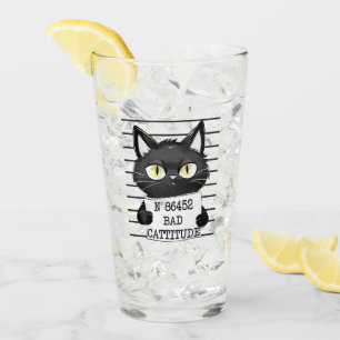 Verre Bad Cattitude - Mugshot de chat noir