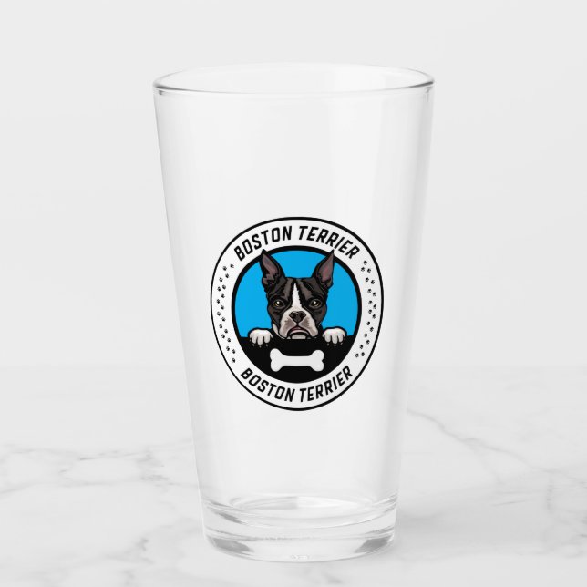 Verre Badge d'illustration de Boston Terrier Peeking (Devant)