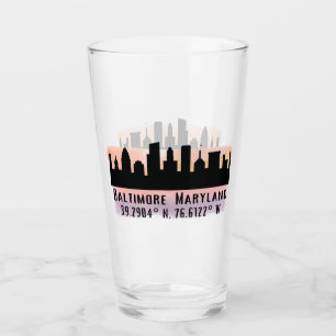 Verre Baltimore Skyline Latitude et Longitude Pint
