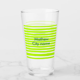 Verre Bandes rétro jaune vert néon ajoutent nom lieu de 