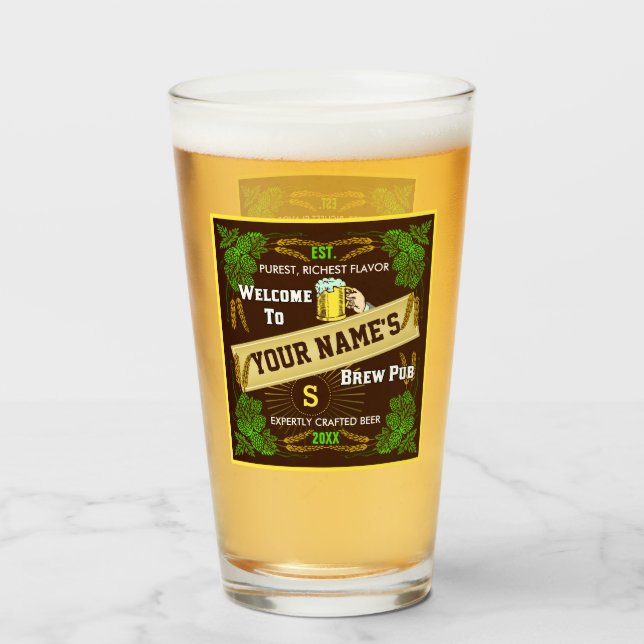 Verre Barre personnalisée d'orge d'houblon du nom | de (Devant (rempli))