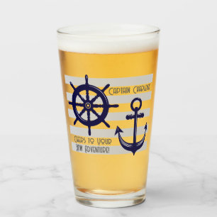 Verre Bateau bleu marine d'Ancre personnalisée Roue naut