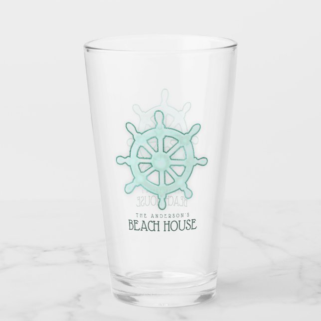 Verre Beach House Bateau Helm Aqua Blue ID623 (Devant)