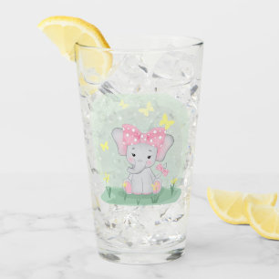 Verre Beau éléphant avec un arc rose dans une clairi