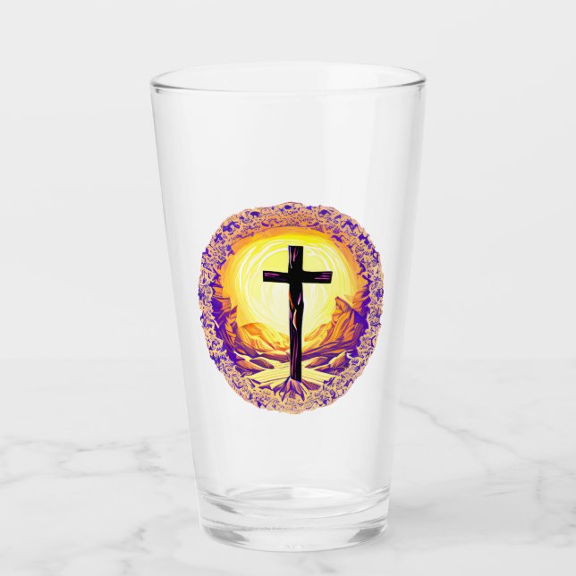 Verre Belle Croix chrétienne détaillée (Devant)