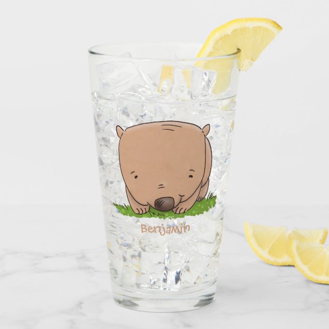 Verre Belle illustration de dessin animé de bébé wombat (Dos glace)