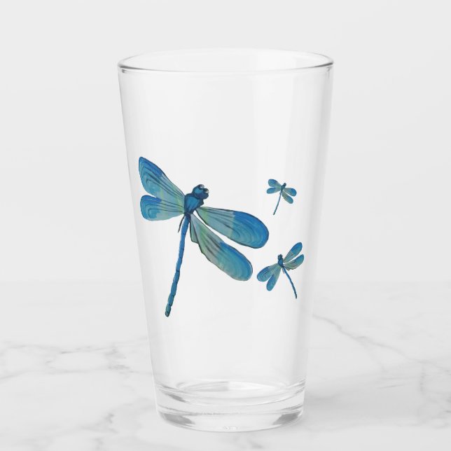 Verre Belle Libellule Fleur Rose Original Art (Devant)