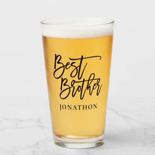 Verre Best Brother Gift Black script typographie Nom (Devant (rempli))