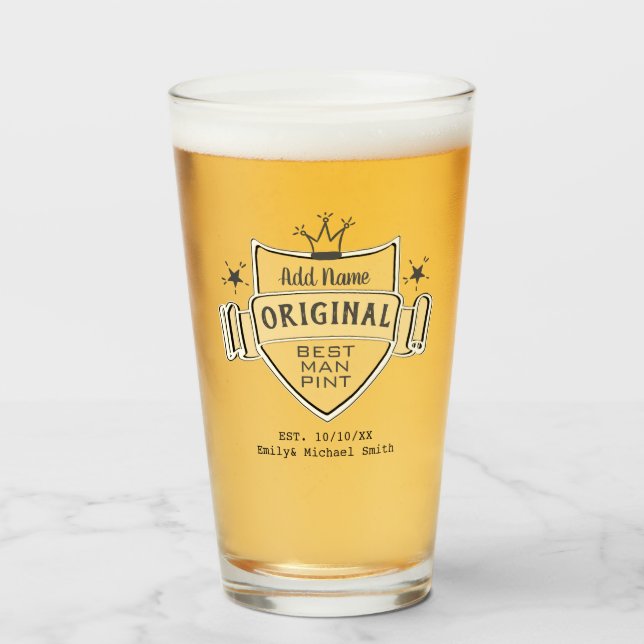 Verre BEST MAN - Cadeaux de Groomsman personnalisés PINT (Devant (rempli))