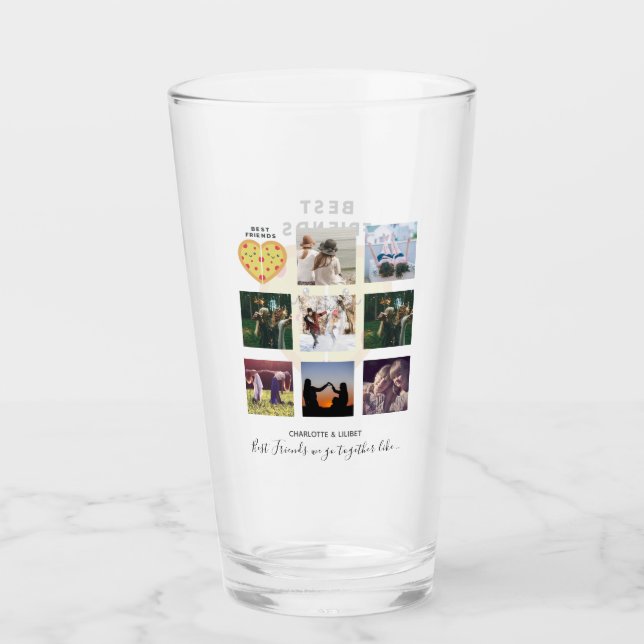 Verre BFF Photo Collage Cadeaux Dusty rose PIZZA Amis (Devant)
