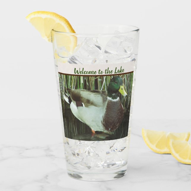 Verre Bienvenue à Lake Mallard Duck Photo Homme Bird (Devant glace)