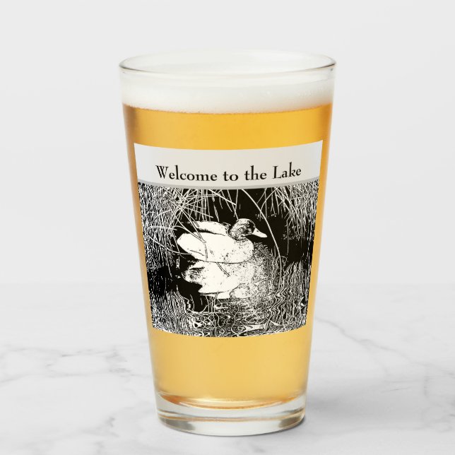 Verre Bienvenue Lake House Canard photo noir blanc (Devant (rempli))