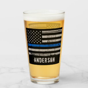 Verre Bière de police personnalisée mince ligne bleue