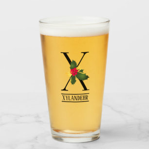 Verre Bière personnalisée Noël Holly Monogram X