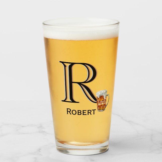 Verre Bière personnalisée Nom de monogramme (Devant (rempli))