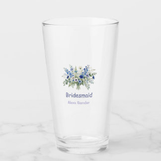 Verre bleu blanc floral demoiselle d'honneur nom violet 