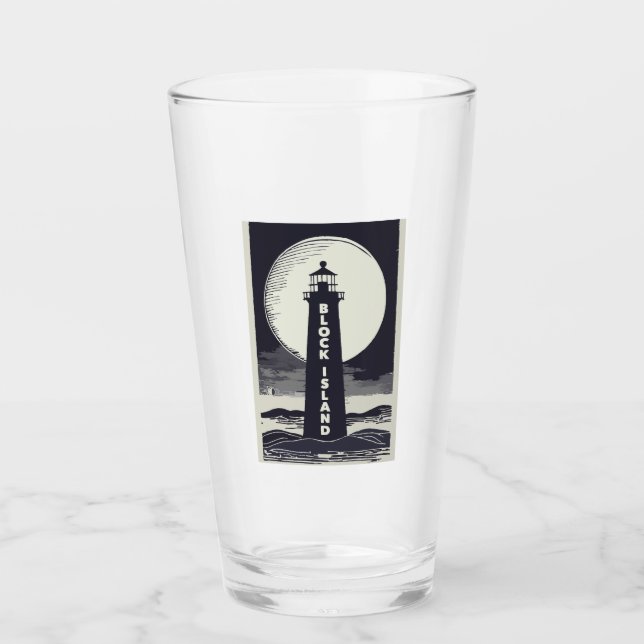 Verre Block Island Lighthouse Rhode Island Moon (Devant)