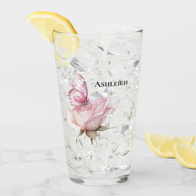 Verre Blush Pink Rose Butterfly   (Devant glace)