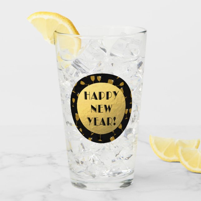 Verre Bonne année ! Or et noir élégant (Devant glace)