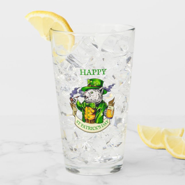 Verre Bonne St. Patrick's Day Bière Irlandaise Chat Funn (Devant glace)