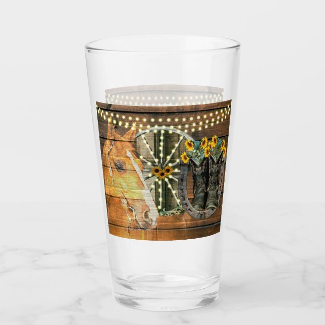 Verre Botte de cowboy Rustique Cheval tournesol Wagon (Devant)