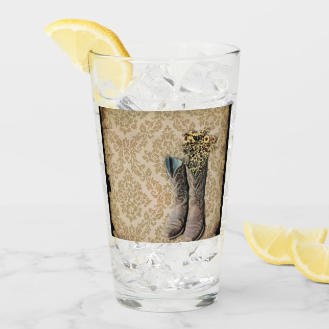 Verre botte de cowboy rustique damassé de l'ouest du pay (Devant glace)