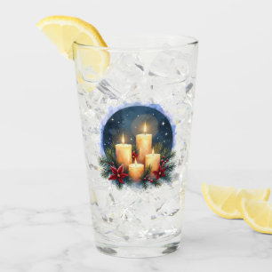 Verre Bougie de Noël avec Poinsettias