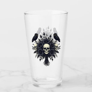 Verre Bouquet Goth avec trois crânes et deux hiboux