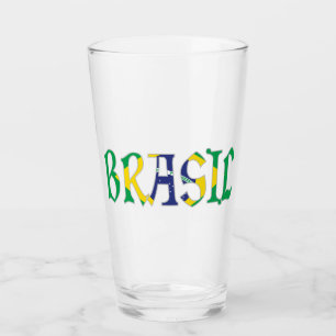 Verre Brasil en portugais en couleurs du drapeau